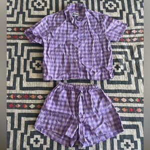 Em on Holiday Purple Plaid Linen Pajama Set